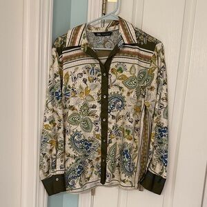 Zara Men's Green and Blue Paisley Shirt Jacket